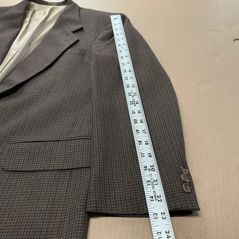 VTG Oscar‎ de la Renta Men's 42L Houndstooth Blazer 100% Wool Brown, Tan, Blue